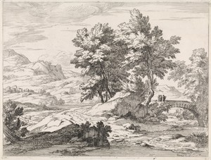 Rivierlandschap met brug