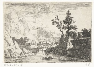 Rivierlandschap met bruggetje