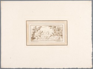 Rivierlandschap met de muur van een vesting