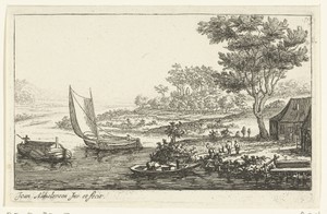 Rivierlandschap met drie boten