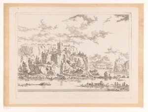Rivierlandschap met een kasteel op een klif