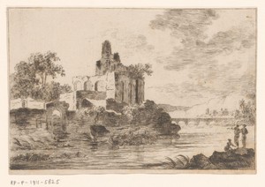 Rivierlandschap met een ruïne