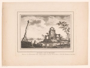 Rivierlandschap met een ruïne op een eiland