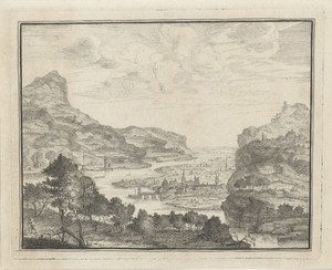 Rivierlandschap met gezicht op een stad
