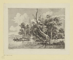 Rivierlandschap met hengelaar in een boom