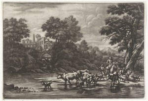 Rivierlandschap met herders