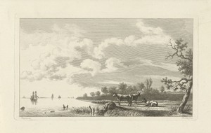 Rivierlandschap met koeien aan de waterkant