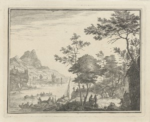 Rivierlandschap met landingsplaats