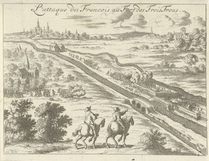 Rivierlandschap met legers in gevecht