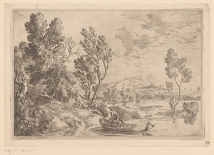 Rivierlandschap met man in sloep