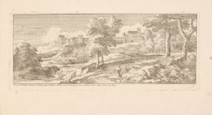 Rivierlandschap met muzikant en danser