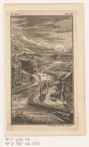 Rivierlandschap met ondergaande zon