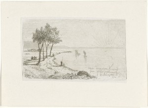 Rivierlandschap met opkomende zon