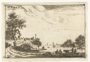 Rivierlandschap met pontje