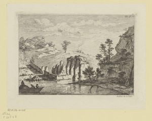 Rivierlandschap met resten van een aquaduct
