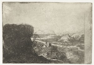 Rivierlandschap met rots en twee burchten