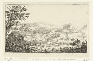 Rivierlandschap met rotseiland