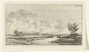Rivierlandschap met ruiter bij een brug