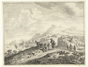 Rivierlandschap met rustende reizigers