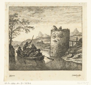 Rivierlandschap met schuit