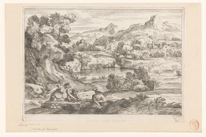 Rivierlandschap met spelende figuren