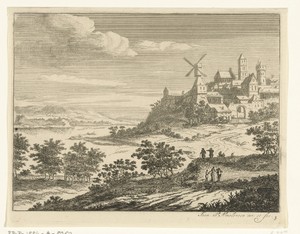 Rivierlandschap met stadsgezicht
