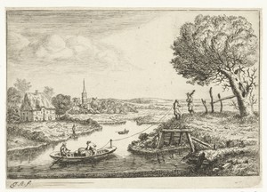 Rivierlandschap met trekschuit