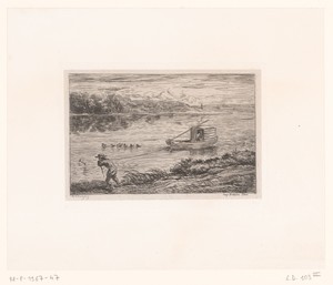 Rivierlandschap met trekschuit