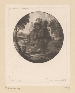 Rivierlandschap met twee mannen in een boot