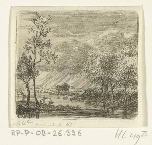 Rivierlandschap met visser