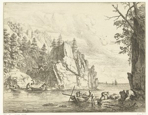 Rivierlandschap met vissers