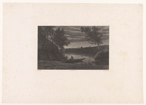 Rivierlandschap met vissers bij avond