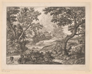 Rivierlandschap met vissers met netten