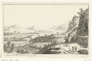 Rivierlandschap met wandelaars