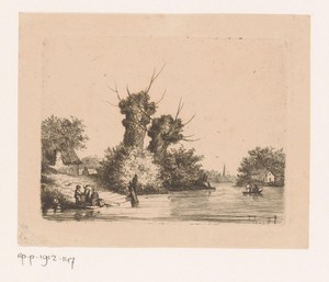 Rivierlandschap met wilgen bij Deurne