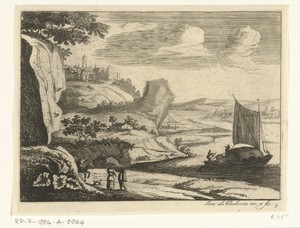 Rivierlandschap met zeilschip