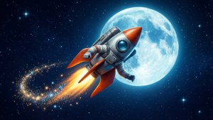 Rocket Moon Flying in Space
