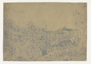 Rocky Landscape with a Man Walking to the Right, First Version