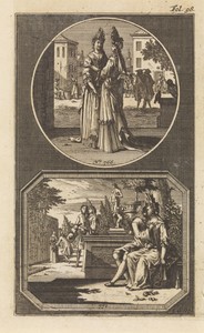 Roddelende vrouwen / vrijend paartje