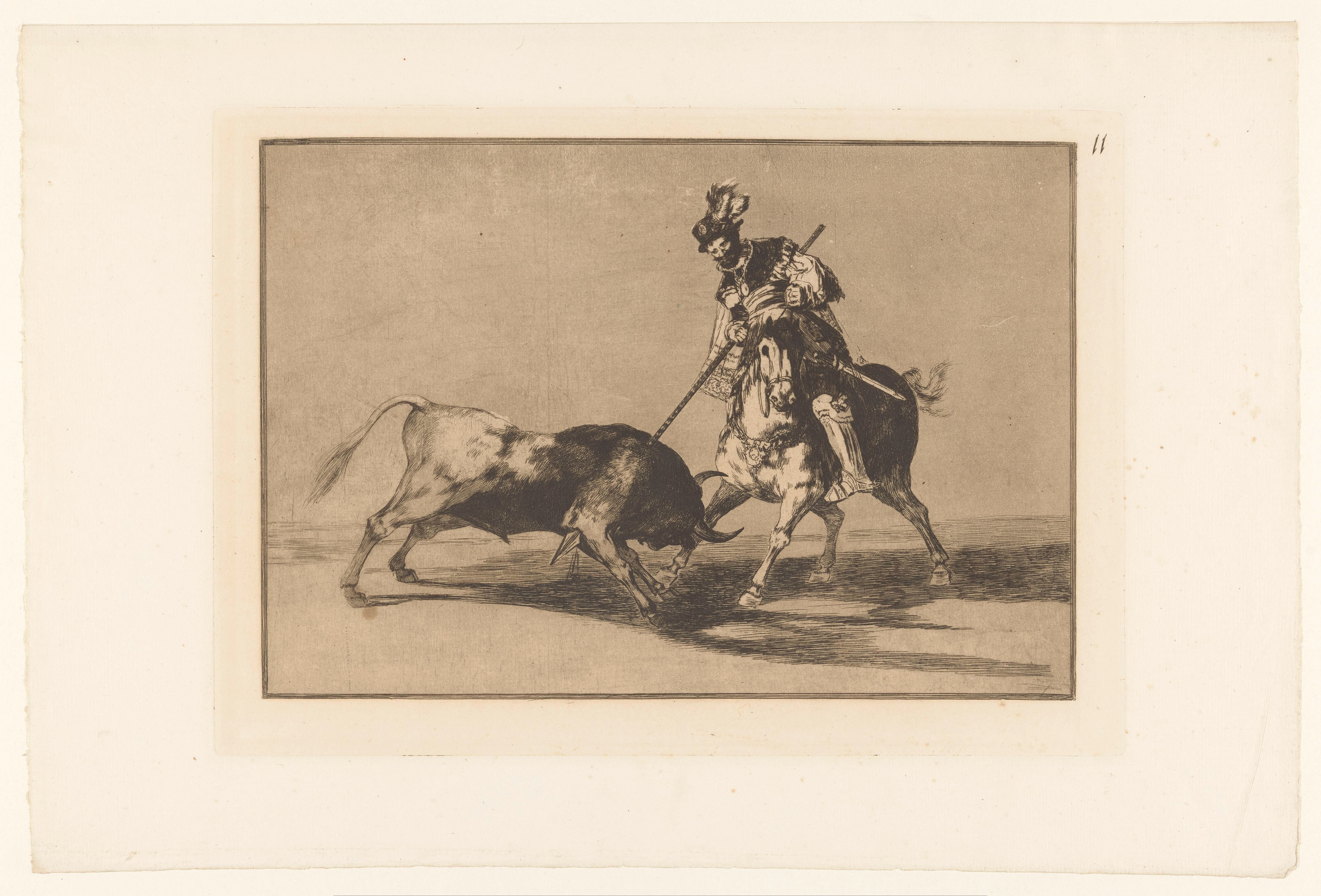 Rodrigo Díaz de Vivar verwondt een stier by Francisco de Goya