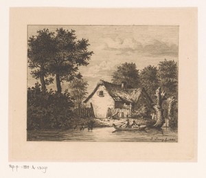 Roeiboot op een rivier voor een boerderij in Wetteren