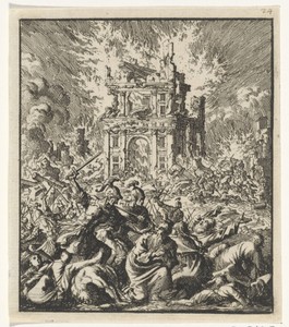 Romeinen doden de Joden, terwijl de Tempel brandt