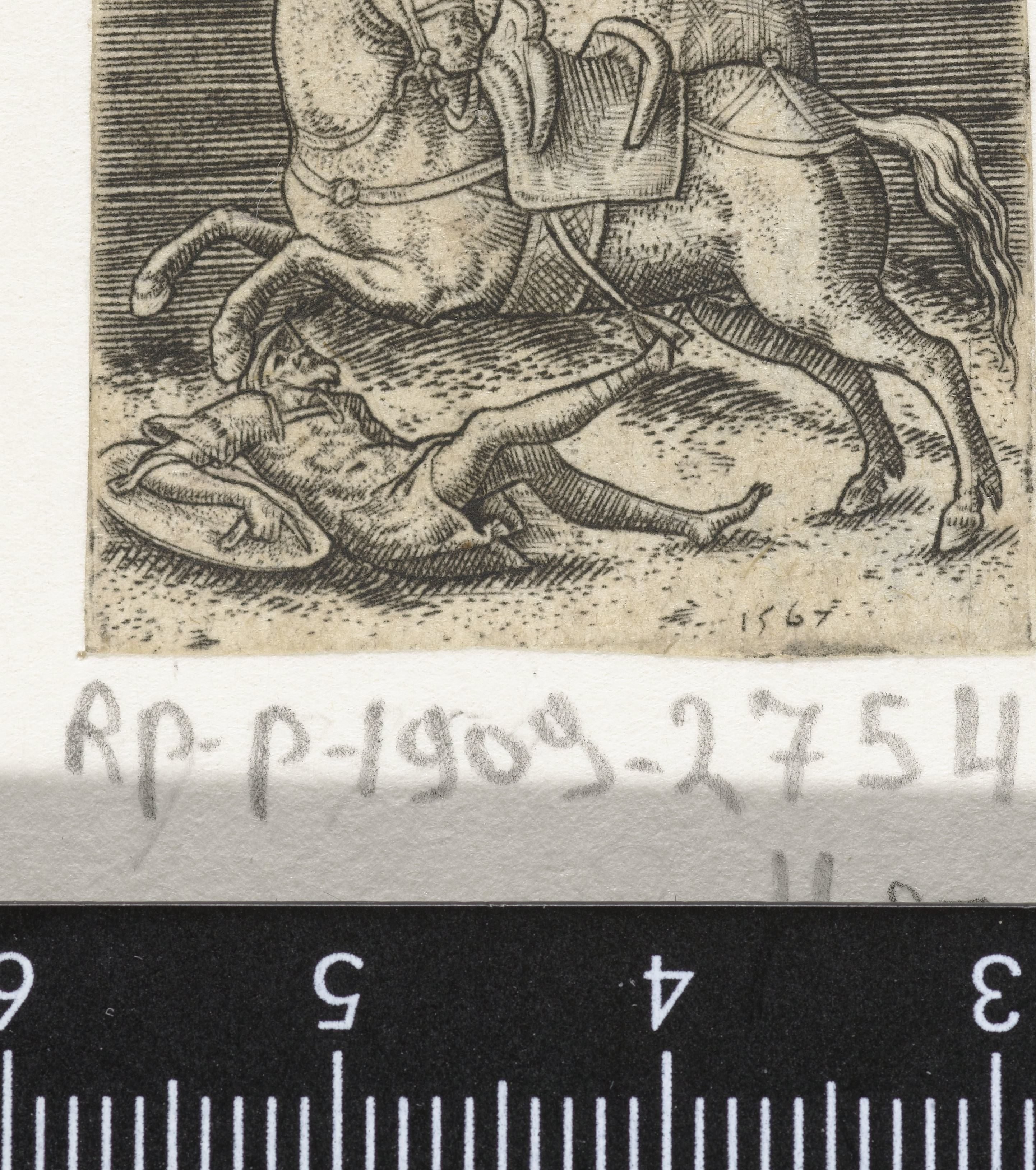 Romeinse ruiter van zijn paard getild by Abraham de Bruyn
