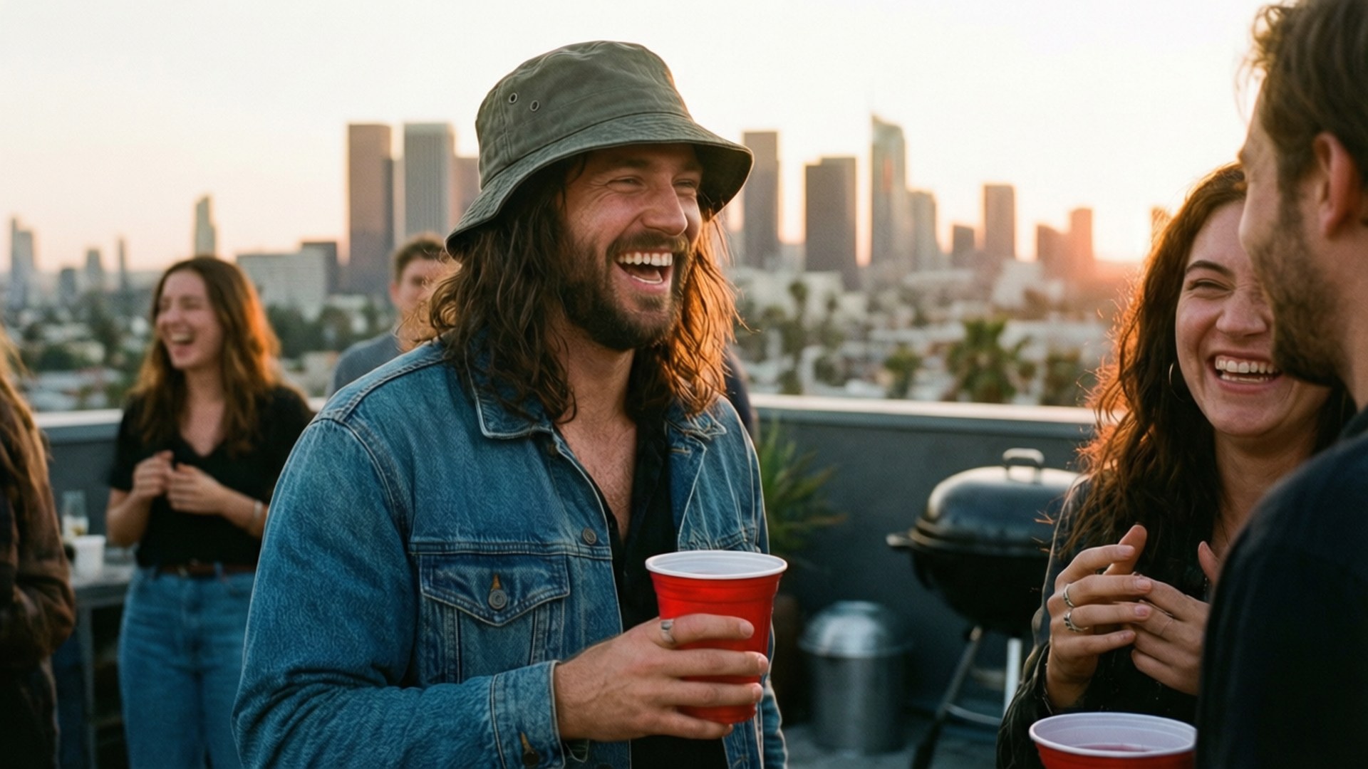 Rooftop BBQ Sunset Smile by Wallpapers.art Studio