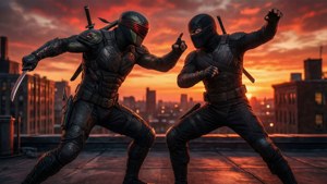 Rooftop Duel at Sunset