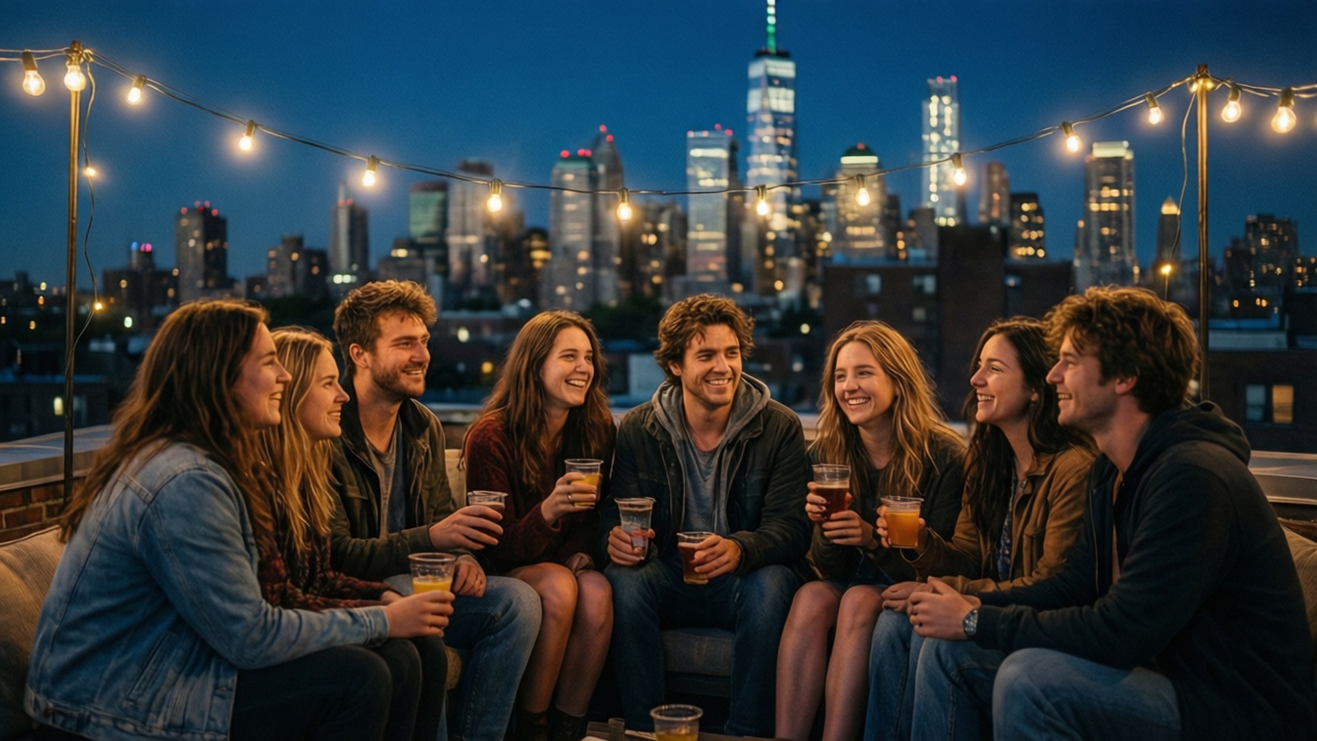 Rooftop Night Hang by Wallpapers.art Studio
