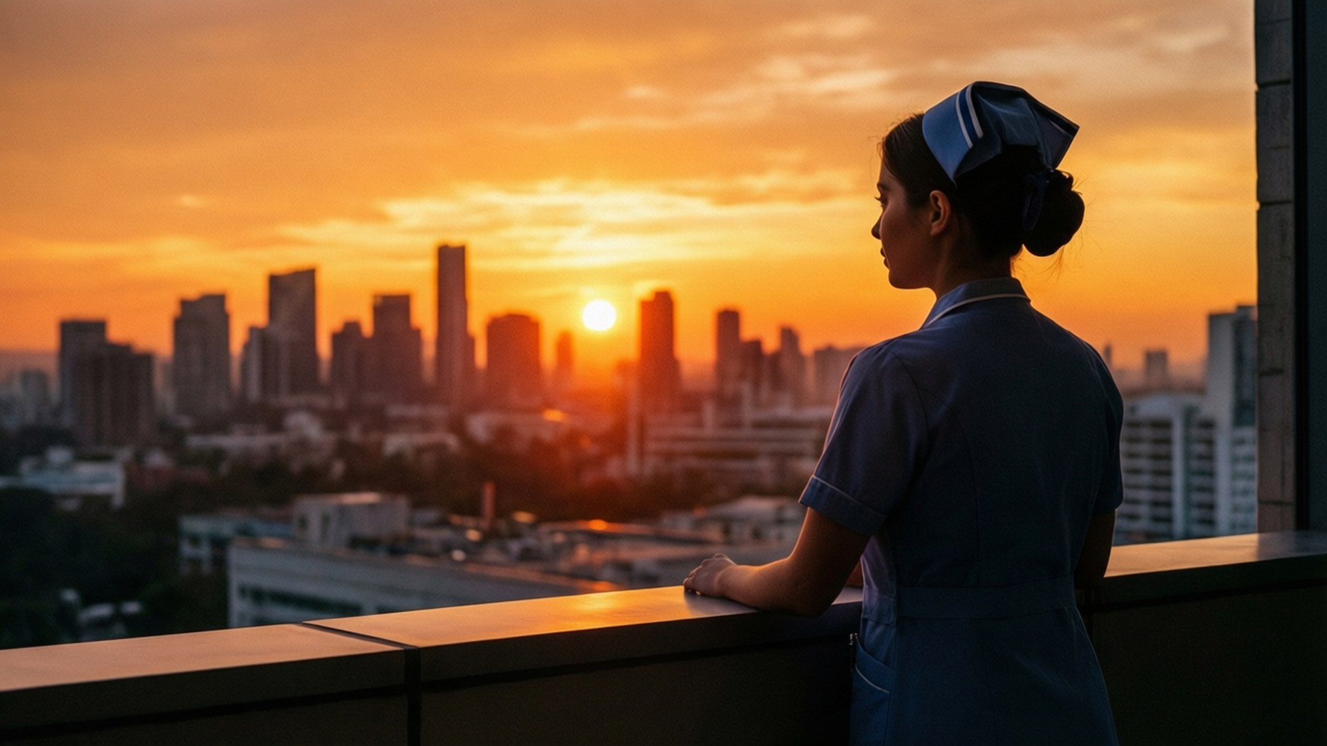 Rooftop Sunrise Silhouette by Wallpapers.art Studio