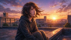 Rooftop Sunset Contemplation