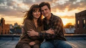 Rooftop Sunset Embrace