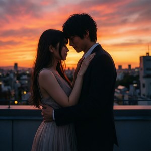 Rooftop Sunset Embrace